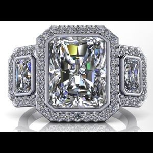 4.86CT Moissanite Engagement Ring, Radiant Cut
Ring, Three Stone Ring, Lucille